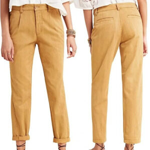 Anthropologie Scout Slim Pleated Ankle Pants Brown Straight Leg Pockets Size 26